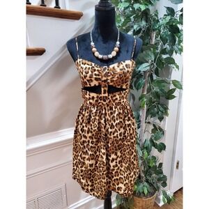 PRETTYLITTLETHING Brown Leopard Print Bow Back Knee Length Skater Dress Size 8